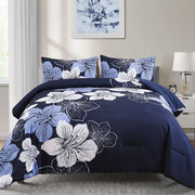 King Comforter Set, Navy Blue Floral 3-Piece Bedding, Soft Microfiber for All Seasons V745-MAB010860AJ3