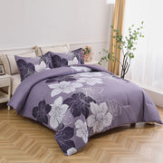 King Comforter Set, Dark Purple Floral 3-Piece Bedding, Soft Microfiber for All Seasons V745-MAB010862AJ3