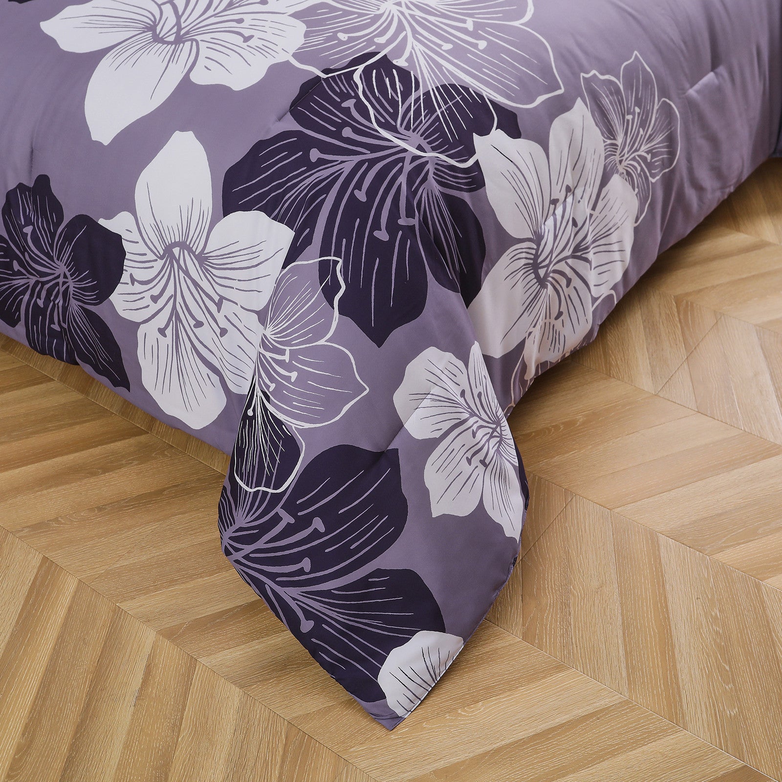 King Comforter Set, Dark Purple Floral 3-Piece Bedding, Soft Microfiber for All Seasons V745-MAB010862AJ3