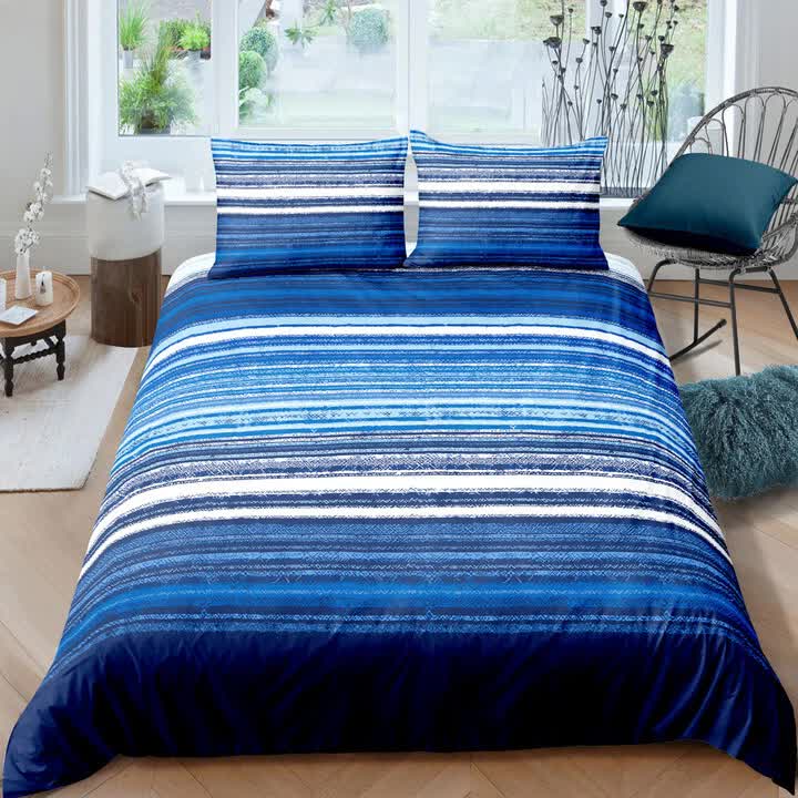 Nordic Calm stripes Blue 3-Piece Comforter Set - Scandi Chic Vibes V745-MAB010884AJ3