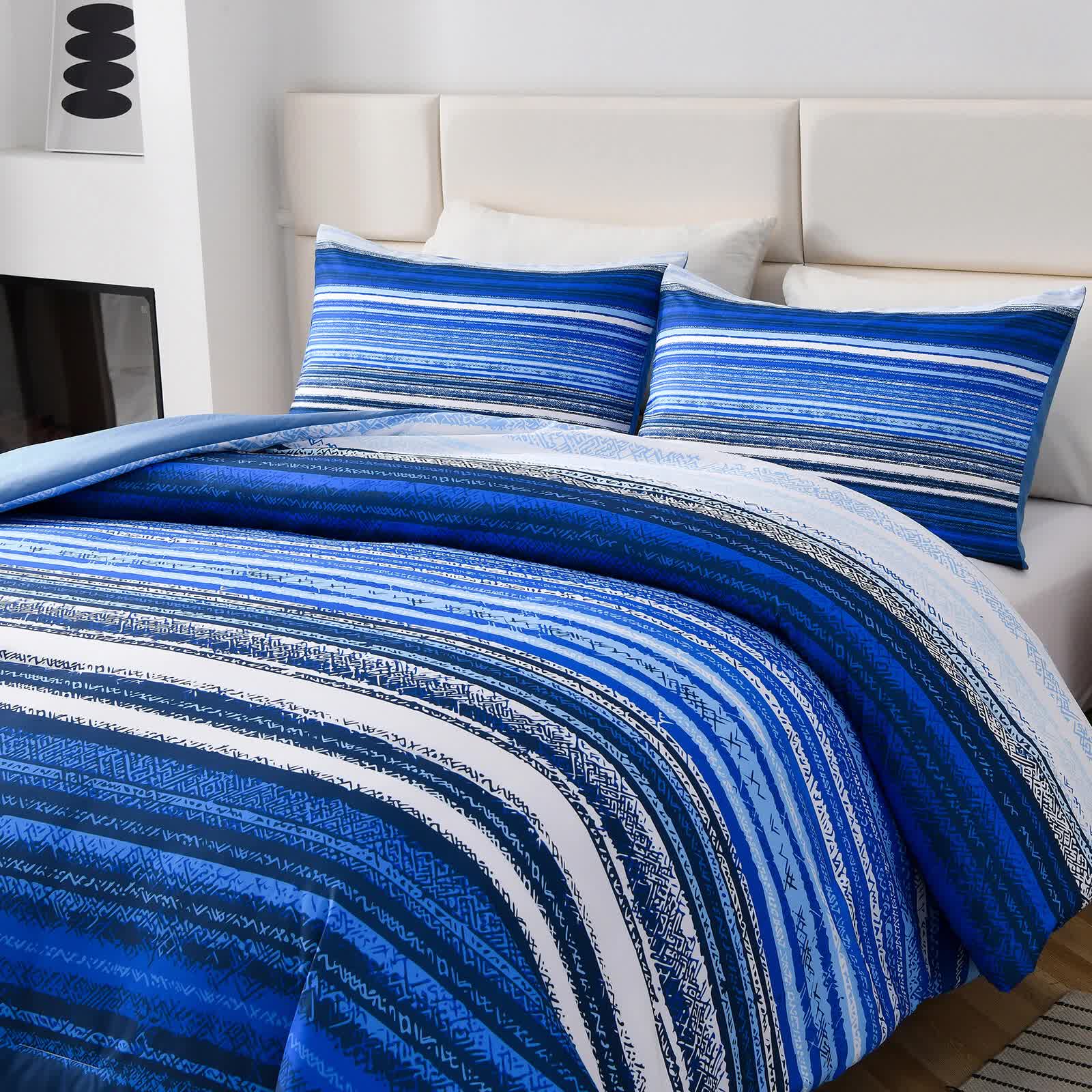 Nordic Calm stripes Blue 3-Piece Comforter Set - Scandi Chic Vibes V745-MAB010884AJ3