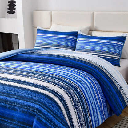 Nordic Calm stripes Blue 3-Piece Comforter Set - Scandi Chic Vibes V745-MAB010884AJ3