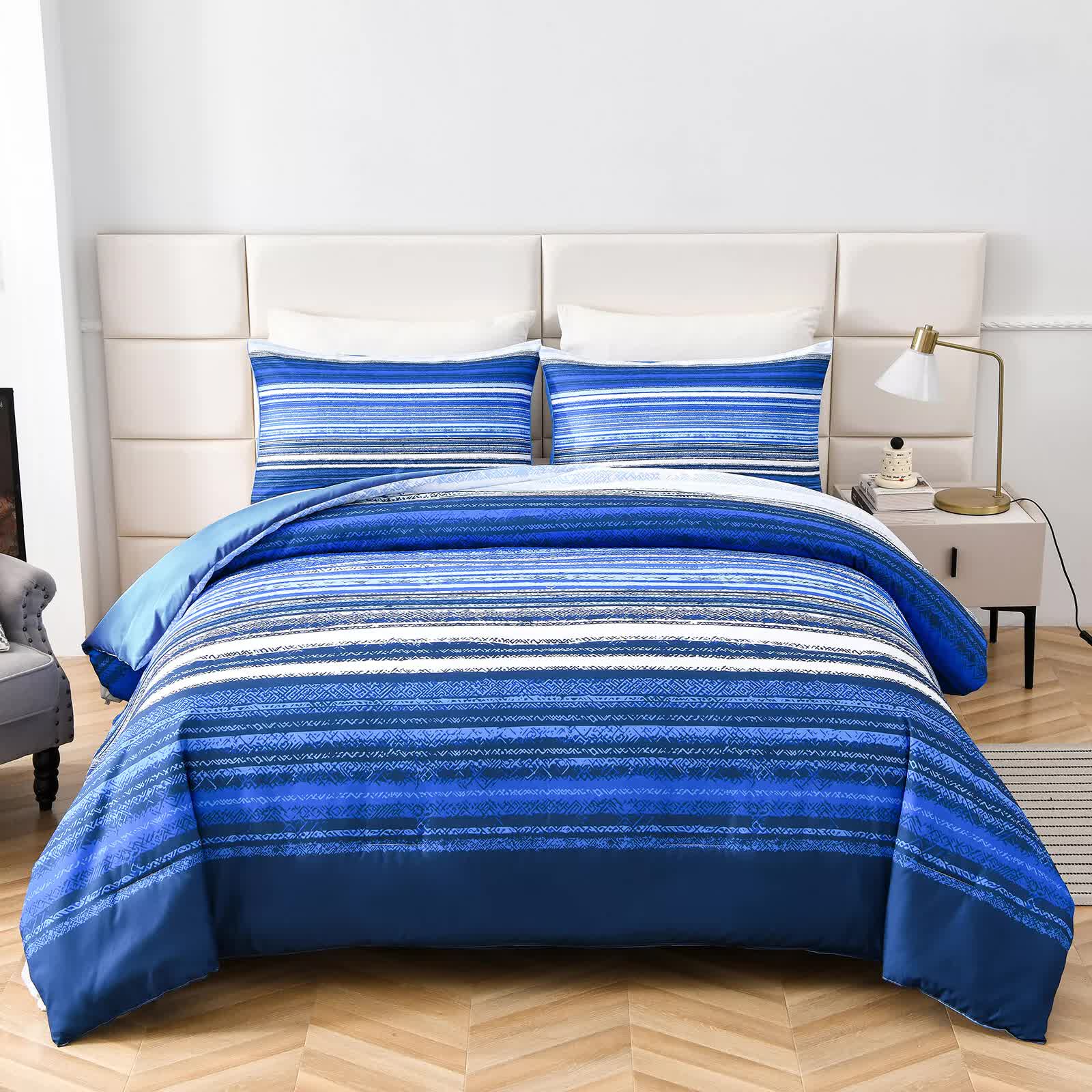 Nordic Calm stripes Blue 3-Piece Comforter Set - Scandi Chic Vibes V745-MAB010884AJ3