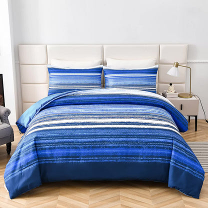 Nordic Calm stripes Blue 3-Piece Comforter Set - Scandi Chic Vibes V745-MAB010884AJ3