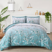Soft Floral Leaf Comforter Set, King Size, Quilted Cozy Bedding with Pillowcases V745-MAB010938AJ3