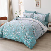 Soft Floral Leaf Comforter Set, King Size, Quilted Cozy Bedding with Pillowcases V745-MAB010938AJ3