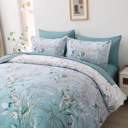 Soft Floral Leaf Comforter Set, King Size, Quilted Cozy Bedding with Pillowcases V745-MAB010938AJ3