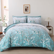 Soft Floral Leaf Comforter Set, King Size, Quilted Cozy Bedding with Pillowcases V745-MAB010938AJ3