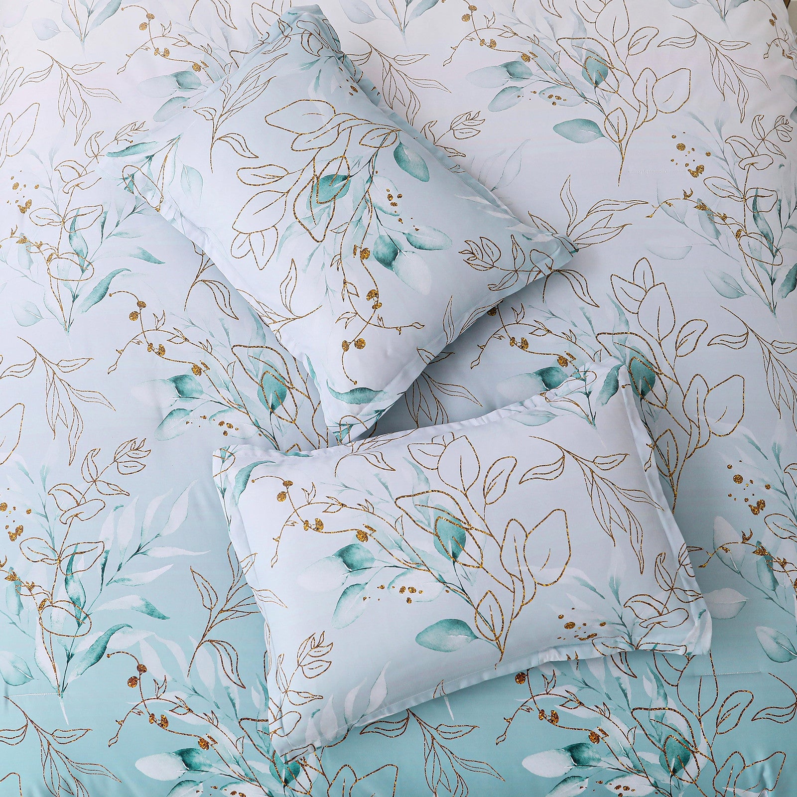 Soft Floral Leaf Comforter Set, King Size, Quilted Cozy Bedding with Pillowcases V745-MAB010938AJ3