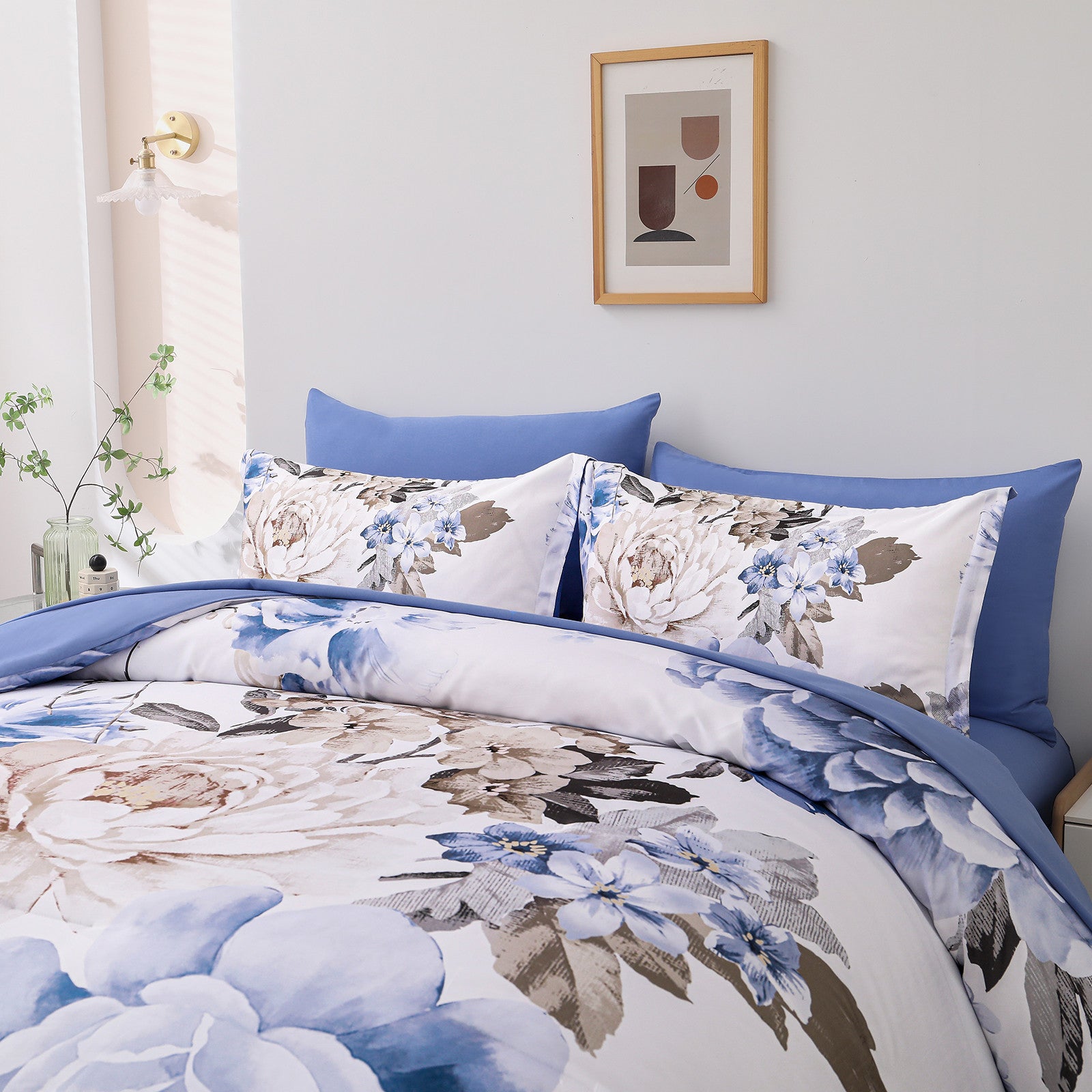 Plush Floral Comforter Set, King Size, Winter Quilted Bedding with Pillowcases V745-MAB010946AJ3