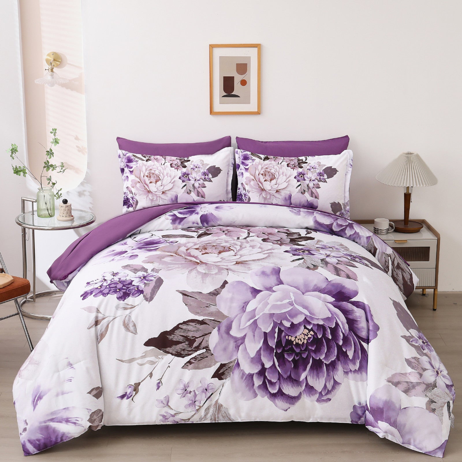 Elegant Floral Comforter Set, King Size, Warm Quilted Bedding with Pillowcases V745-MAB010947AJ3