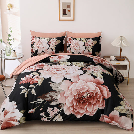 Soft Floral Comforter Set, King Size, Quilted Warm Bedding with Pillowcases V745-MAB010949AJ3