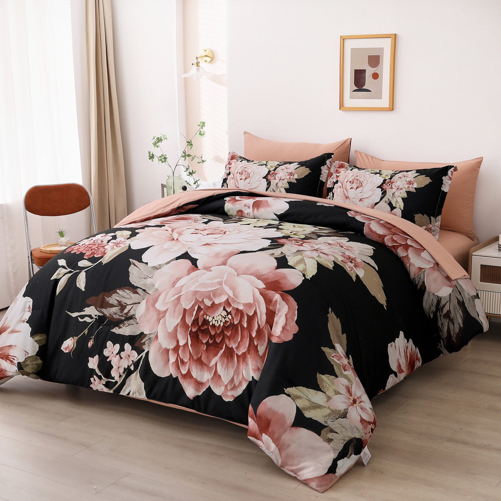 Soft Floral Comforter Set, King Size, Quilted Warm Bedding with Pillowcases V745-MAB010949AJ3