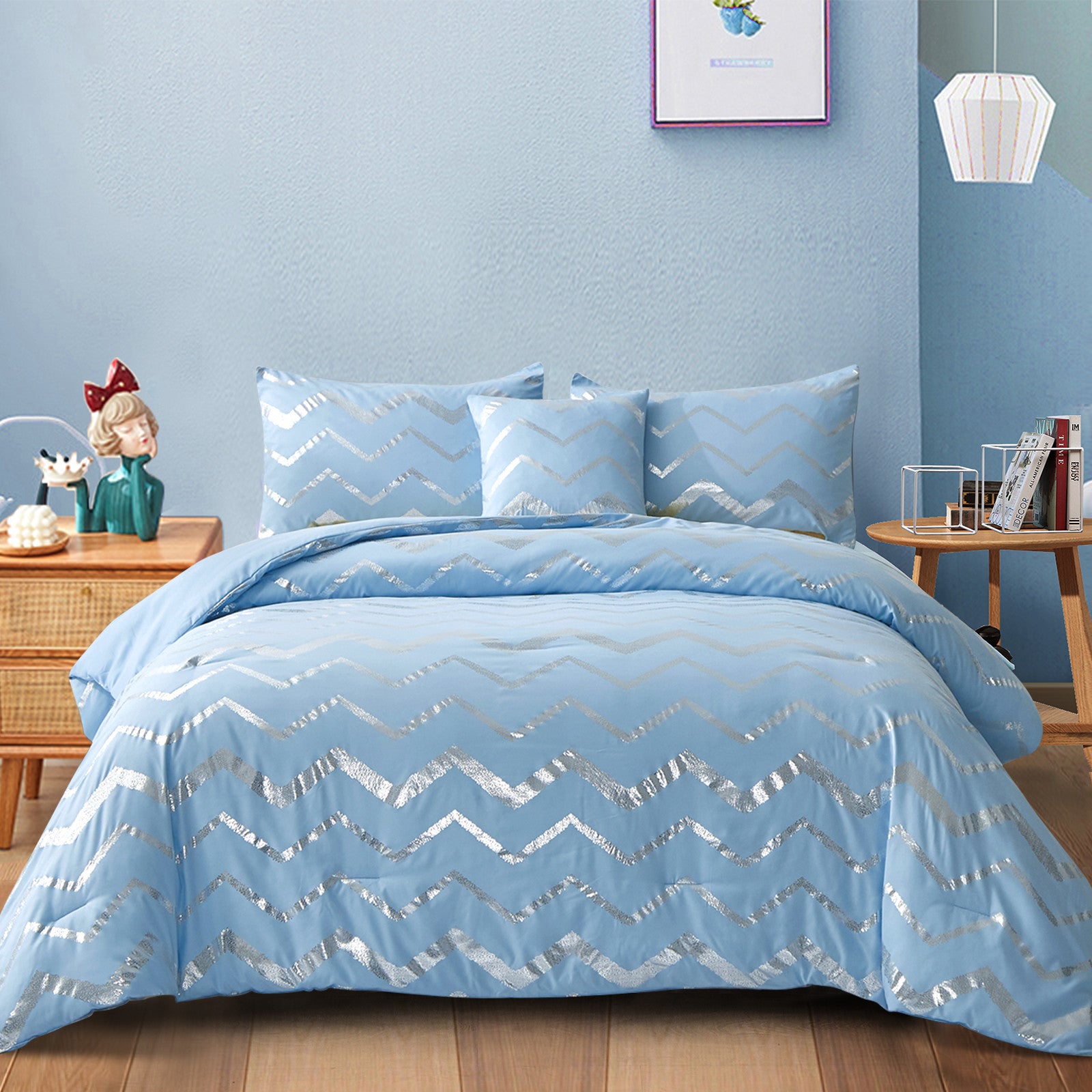 Metallic Print Comforter Set, King Size, Chic 3-Piece Bedding with Pillowcases V745-MAB010951AJ3