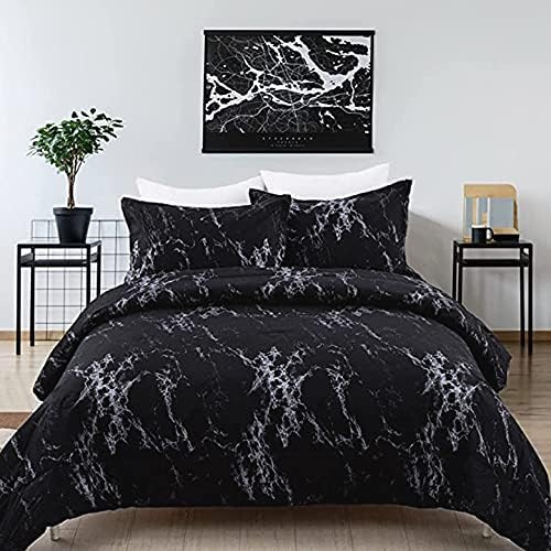 King Black Marble Comforter Set, Printed Bedding for All Seasons, Soft Microfiber 3-Piece V745-MAB01173AJ3