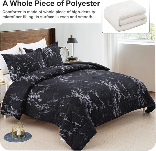 King Black Marble Comforter Set, Printed Bedding for All Seasons, Soft Microfiber 3-Piece V745-MAB01173AJ3