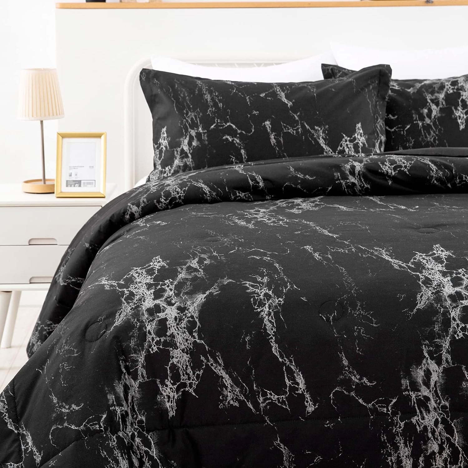 King Black Marble Comforter Set, Printed Bedding for All Seasons, Soft Microfiber 3-Piece V745-MAB01173AJ3