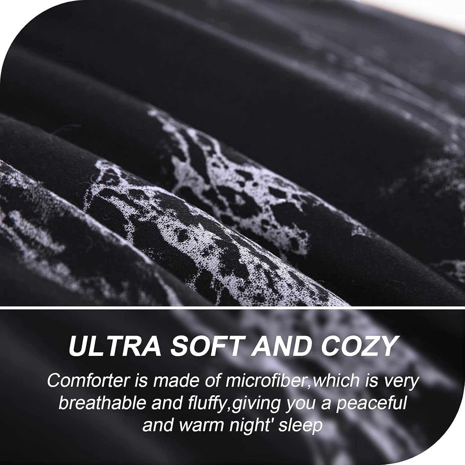 King Black Marble Comforter Set, Printed Bedding for All Seasons, Soft Microfiber 3-Piece V745-MAB01173AJ3