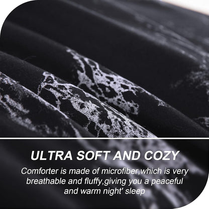 King Black Marble Comforter Set, Printed Bedding for All Seasons, Soft Microfiber 3-Piece V745-MAB01173AJ3