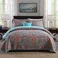 Blue Teal Boho Print Bedspread Quilt Set + Pillowcases V745-MAC060758K13UU