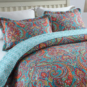 Blue Teal Boho Print Bedspread Quilt Set + Pillowcases V745-MAC060758K13UU