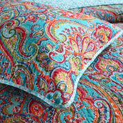 Blue Teal Boho Print Bedspread Quilt Set + Pillowcases V745-MAC060758K13UU