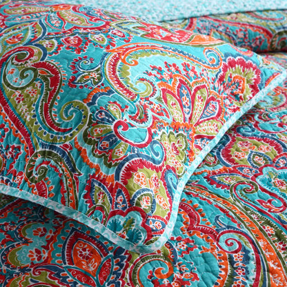 Blue Teal Boho Print Bedspread Quilt Set + Pillowcases V745-MAC060758K13UU