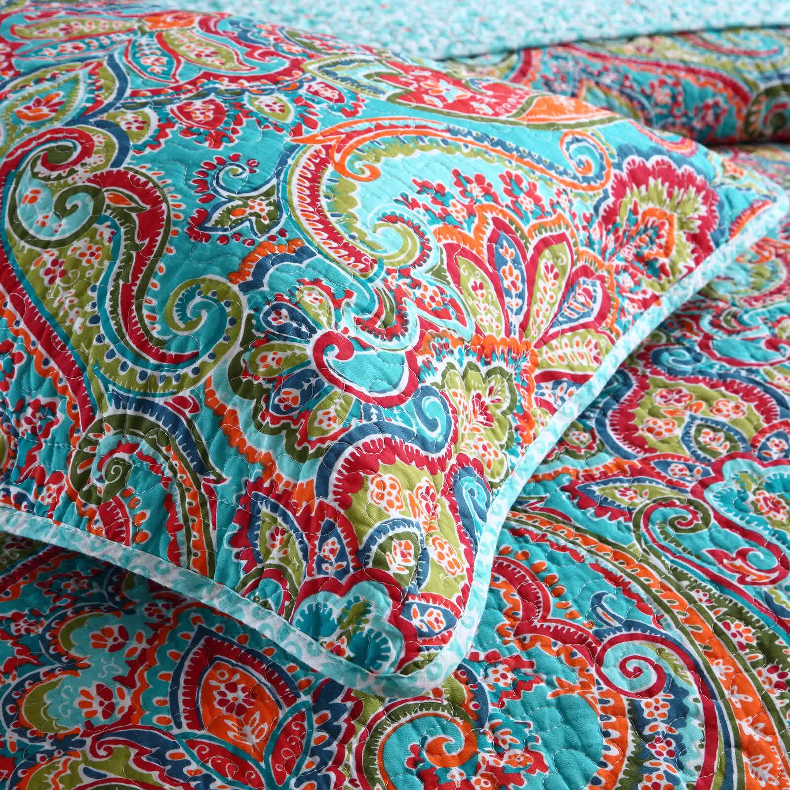 Blue Teal Boho Print Bedspread Quilt Set + Pillowcases V745-MAC060758Q13UU