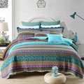 Grenn Teal Boho style Printed Bedspread Quilt Set + Pillowcases V745-MAC06193Q13U