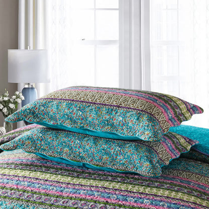 Grenn Teal Boho style Printed Bedspread Quilt Set + Pillowcases V745-MAC06193Q13U