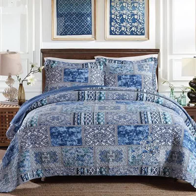Boho Blue Quilted Coverlet & Pillow Set: Vibrant, Cozy Elegance - king V745-MAC06495K13UU