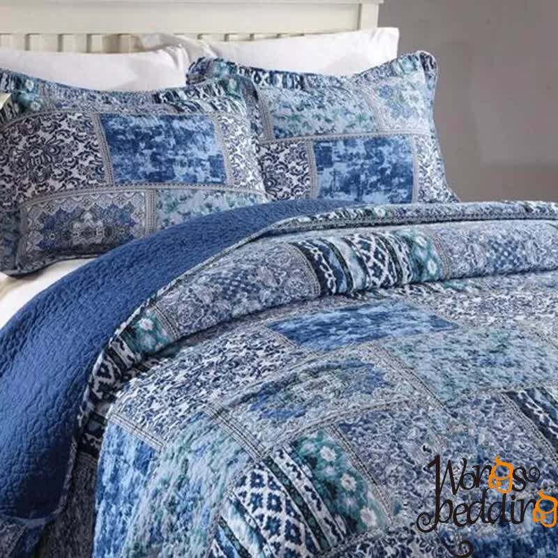 Boho Blue Quilted Coverlet & Pillow Set: Vibrant, Cozy Elegance - king V745-MAC06495K13UU
