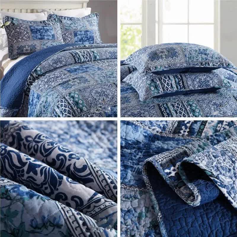 Boho Blue Quilted Coverlet & Pillow Set: Vibrant, Cozy Elegance - king V745-MAC06495K13UU