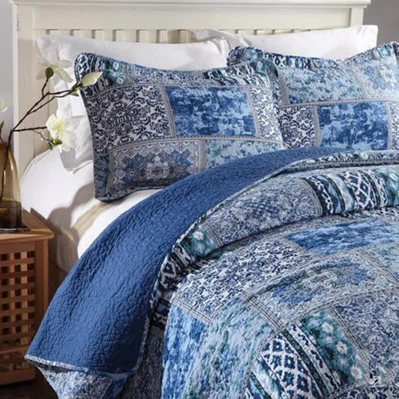 Boho Blue Quilted Coverlet & Pillow Set: Vibrant, Cozy Elegance - king V745-MAC06495K13UU