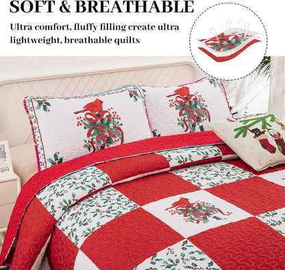Elegant Red, greem & White Christmas Queen Bedspread Set V745-MAC080143Q13U