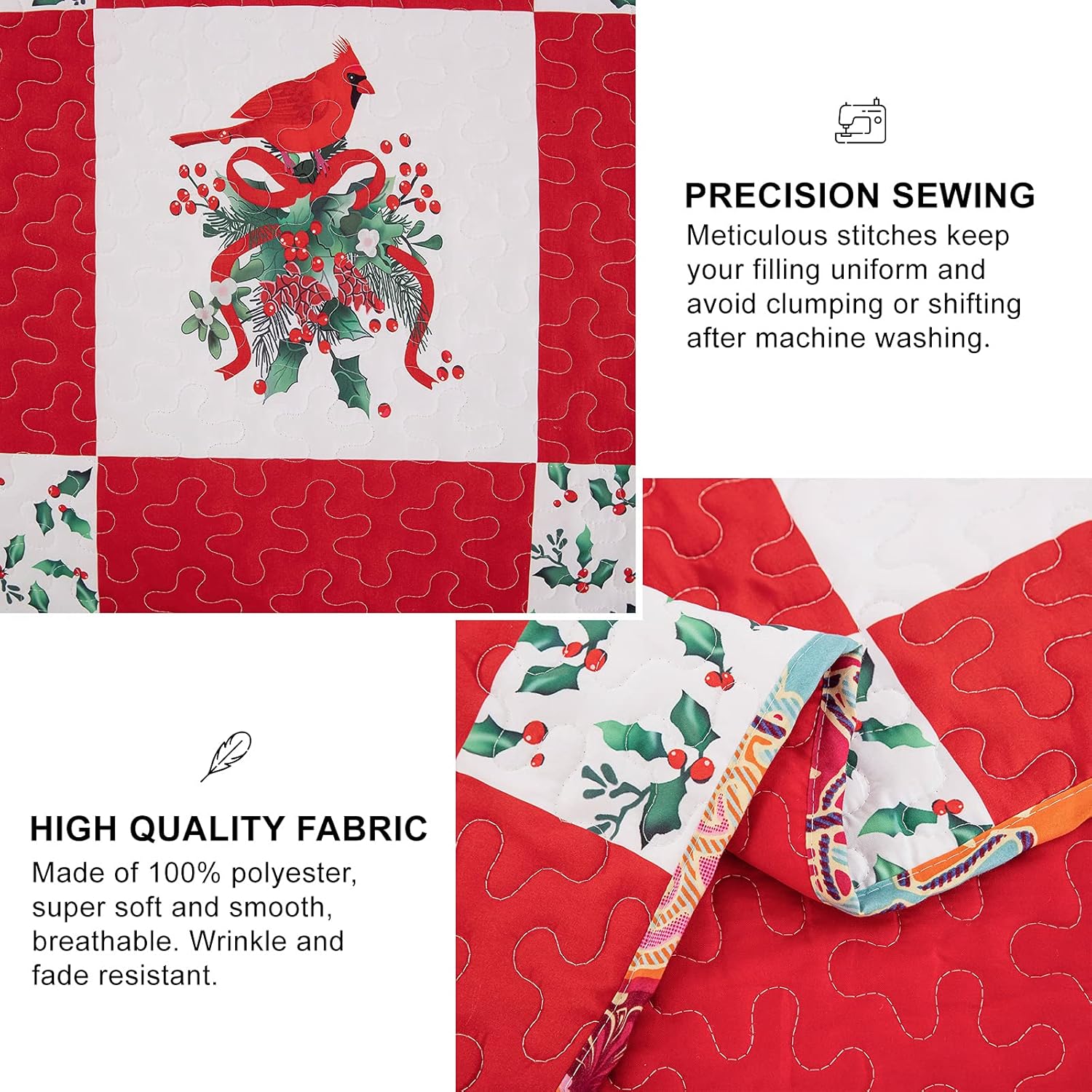 Elegant Red, greem & White Christmas Queen Bedspread Set V745-MAC080143Q13U