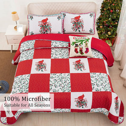 Elegant Red, greem & White Christmas Queen Bedspread Set V745-MAC080143Q13U