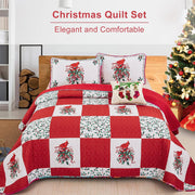 Elegant Red, greem & White Christmas Queen Bedspread Set V745-MAC080143Q13U