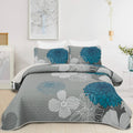 Grey Azure Bloom Quilted Coverlet Bedspread Set with Pillow Covers V745-MAC080201Q13U