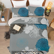 Grey Azure Bloom Quilted Coverlet Bedspread Set with Pillow Covers V745-MAC080201Q13U