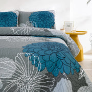 Grey Azure Bloom Quilted Coverlet Bedspread Set with Pillow Covers V745-MAC080201Q13U