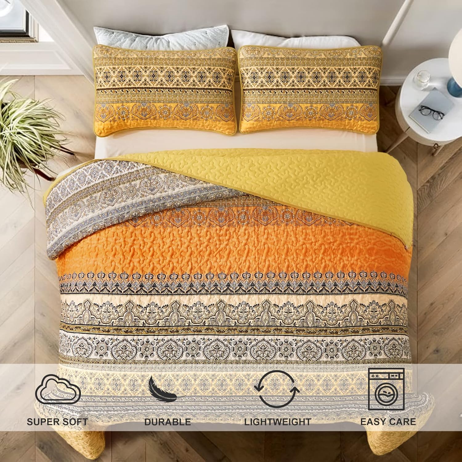 Lively Quilted bedspread and pillowcovers set: Add Vibrancy to Your Room - Queen size V745-MAC080229Q13U