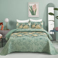 Meadow Butterfly Green Quilted Bedspread Set with Floral Details and Pillowcases V745-MAC080320Q13U