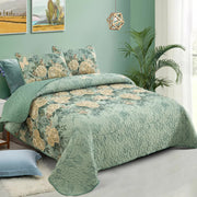 Meadow Butterfly Green Quilted Bedspread Set with Floral Details and Pillowcases V745-MAC080320Q13U