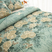 Meadow Butterfly Green Quilted Bedspread Set with Floral Details and Pillowcases V745-MAC080320Q13U