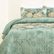 Meadow Butterfly Green Quilted Bedspread Set with Floral Details and Pillowcases V745-MAC080320Q13U