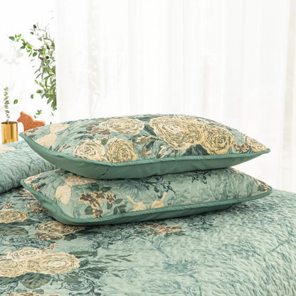 Meadow Butterfly Green Quilted Bedspread Set with Floral Details and Pillowcases V745-MAC080320Q13U