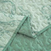 Meadow Butterfly Green Quilted Bedspread Set with Floral Details and Pillowcases V745-MAC080320Q13U