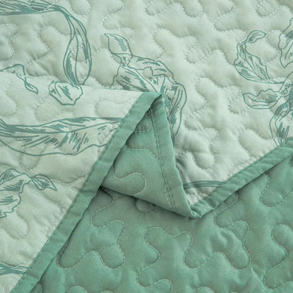 Meadow Butterfly Green Quilted Bedspread Set with Floral Details and Pillowcases V745-MAC080320Q13U