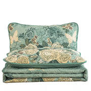 Meadow Butterfly Green Quilted Bedspread Set with Floral Details and Pillowcases V745-MAC080320Q13U